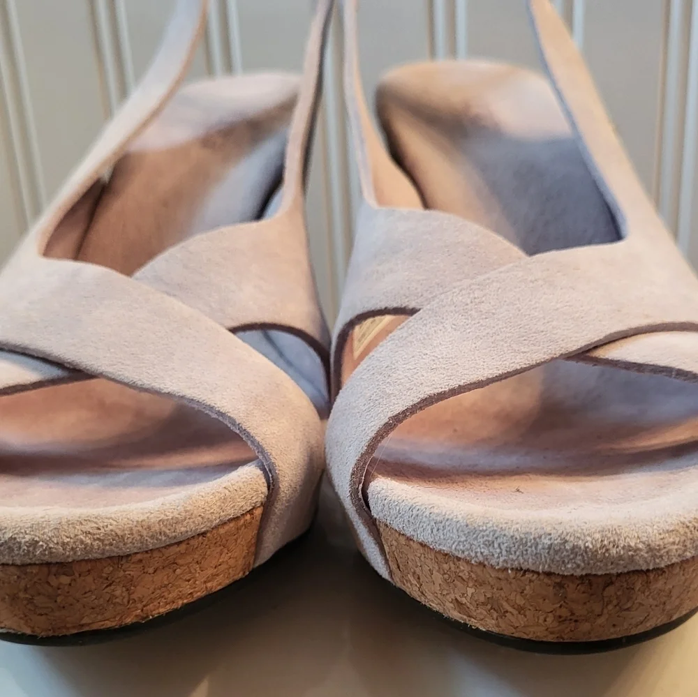 UGG Hazel Blush Pink Suede Sling Back Cork Wedge Sandals Size 9 - Picture 9 of 10